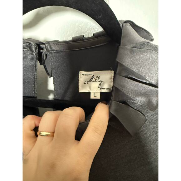 Milly Y2K Gray Wool Silk Ruffle Career Work Business Short Sheath Dress LG - Picture 5 of 8